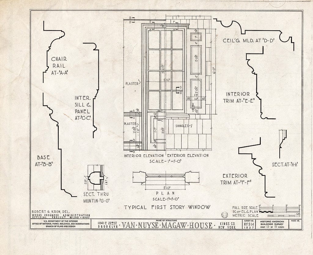 Blueprint HABS NY,24-Brok,36- (Sheet 13 of 15) - Van Nuyse-Magaw House, 1041 East Twenty-Second Street, Brooklyn, Kings County, NY