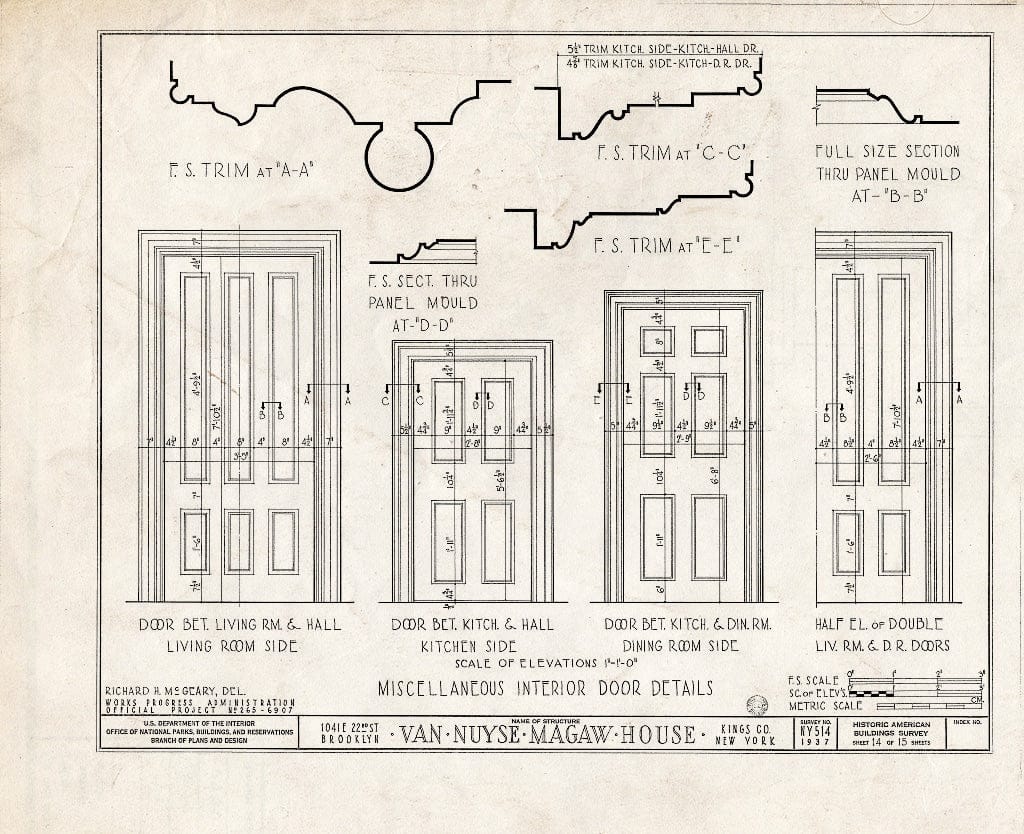 Blueprint HABS NY,24-Brok,36- (Sheet 14 of 15) - Van Nuyse-Magaw House, 1041 East Twenty-Second Street, Brooklyn, Kings County, NY