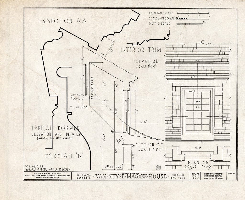 Blueprint HABS NY,24-Brok,36- (Sheet 15 of 15) - Van Nuyse-Magaw House, 1041 East Twenty-Second Street, Brooklyn, Kings County, NY