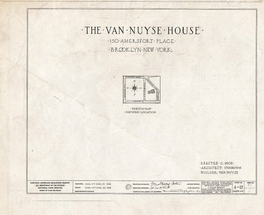 Blueprint HABS NY,24-Brok,3- (Sheet 0 of 8) - Johannes Van Nuyse House, 150 Amersfort Place, Brooklyn, Kings County, NY
