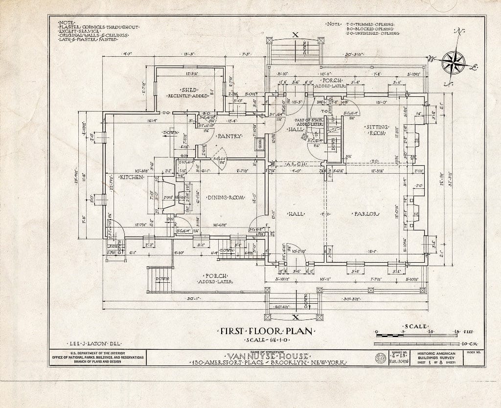 Blueprint HABS NY,24-Brok,3- (Sheet 1 of 8) - Johannes Van Nuyse House, 150 Amersfort Place, Brooklyn, Kings County, NY