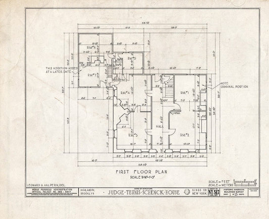 Blueprint HABS NY,24-Brok,38- (Sheet 1 of 15) - Judge Teunis Schenck House, Highland Park, Jamaica Avenue, Brooklyn, Kings County, NY