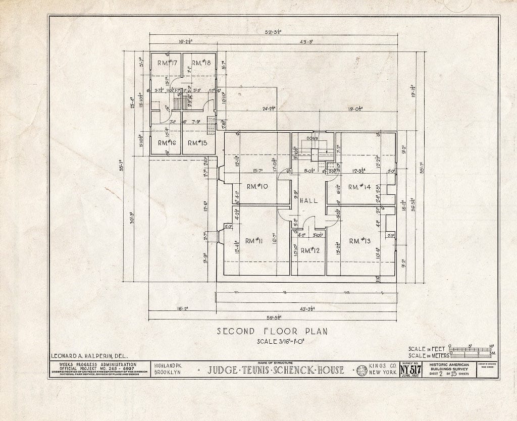 Blueprint HABS NY,24-Brok,38- (Sheet 2 of 15) - Judge Teunis Schenck House, Highland Park, Jamaica Avenue, Brooklyn, Kings County, NY