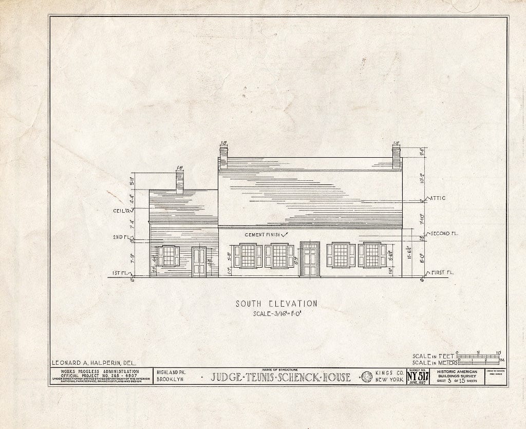 Blueprint HABS NY,24-Brok,38- (Sheet 3 of 15) - Judge Teunis Schenck House, Highland Park, Jamaica Avenue, Brooklyn, Kings County, NY