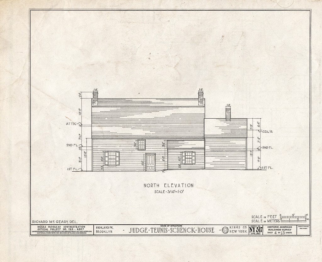 Blueprint HABS NY,24-Brok,38- (Sheet 4 of 15) - Judge Teunis Schenck House, Highland Park, Jamaica Avenue, Brooklyn, Kings County, NY