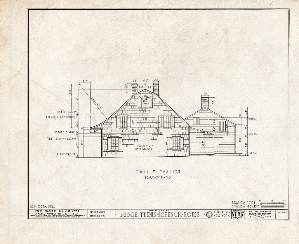Blueprint HABS NY,24-Brok,38- (Sheet 5 of 15) - Judge Teunis Schenck House, Highland Park, Jamaica Avenue, Brooklyn, Kings County, NY