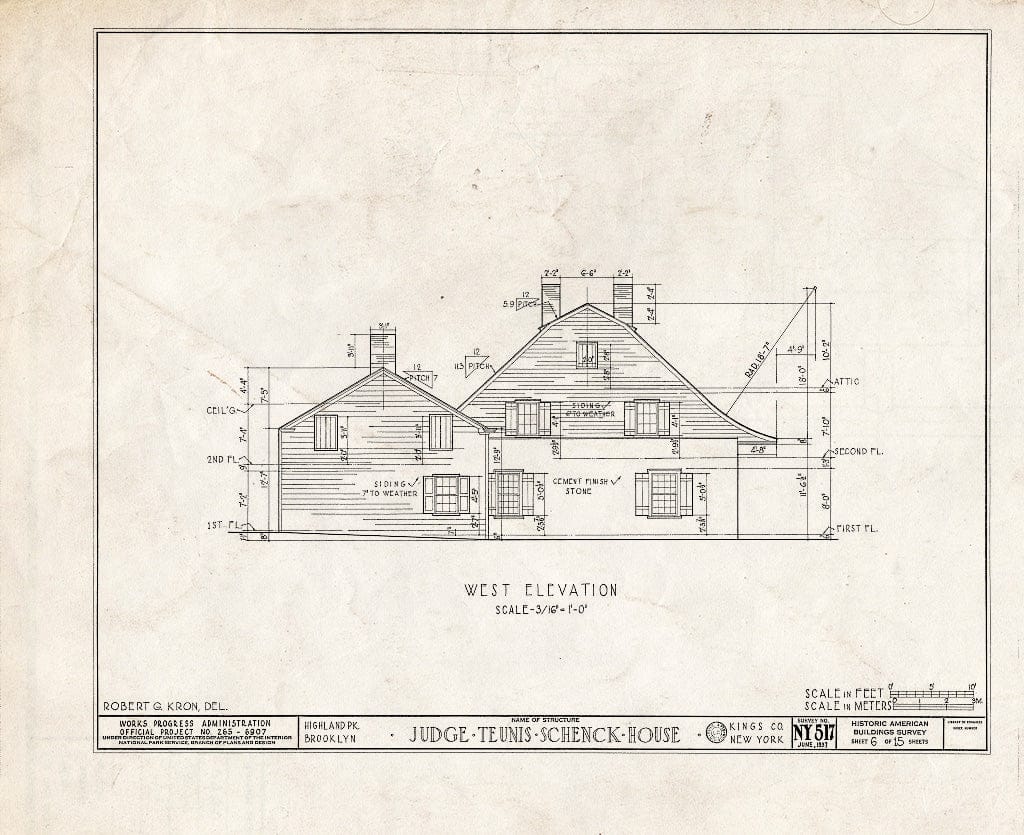 Blueprint HABS NY,24-Brok,38- (Sheet 6 of 15) - Judge Teunis Schenck House, Highland Park, Jamaica Avenue, Brooklyn, Kings County, NY
