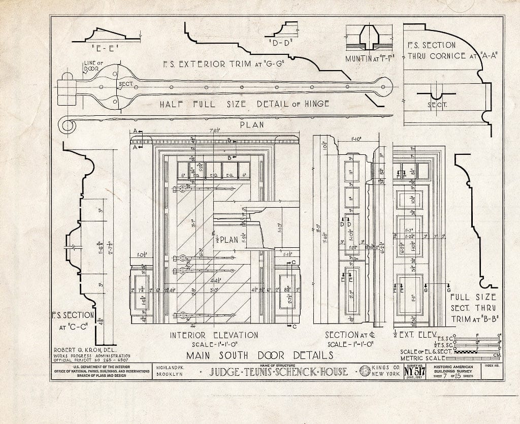 Blueprint HABS NY,24-Brok,38- (Sheet 7 of 15) - Judge Teunis Schenck House, Highland Park, Jamaica Avenue, Brooklyn, Kings County, NY