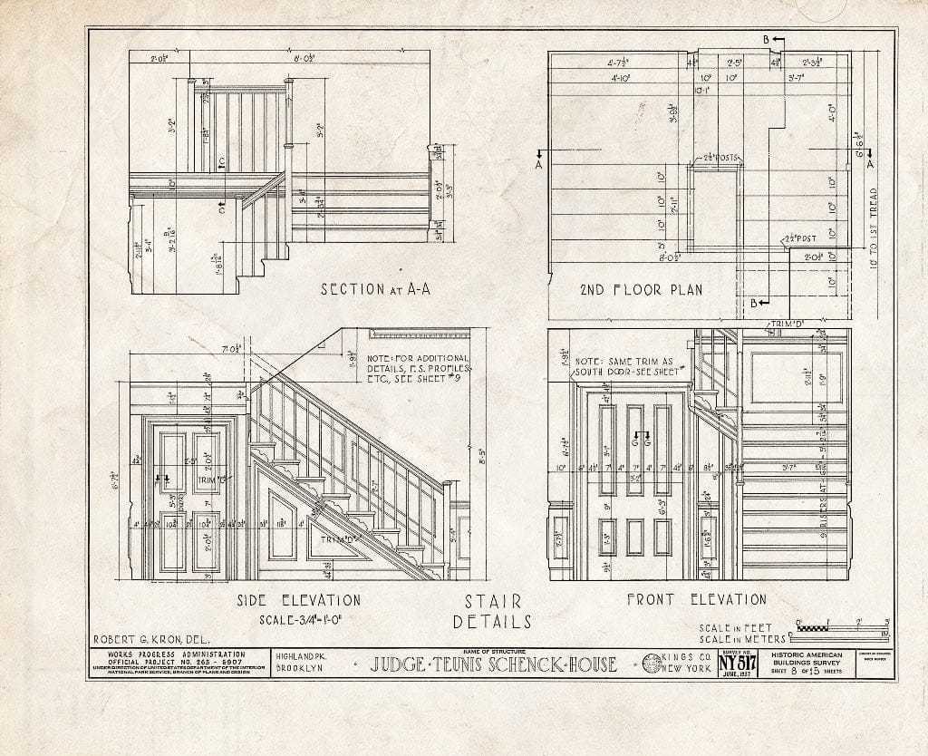 Blueprint HABS NY,24-Brok,38- (Sheet 8 of 15) - Judge Teunis Schenck House, Highland Park, Jamaica Avenue, Brooklyn, Kings County, NY