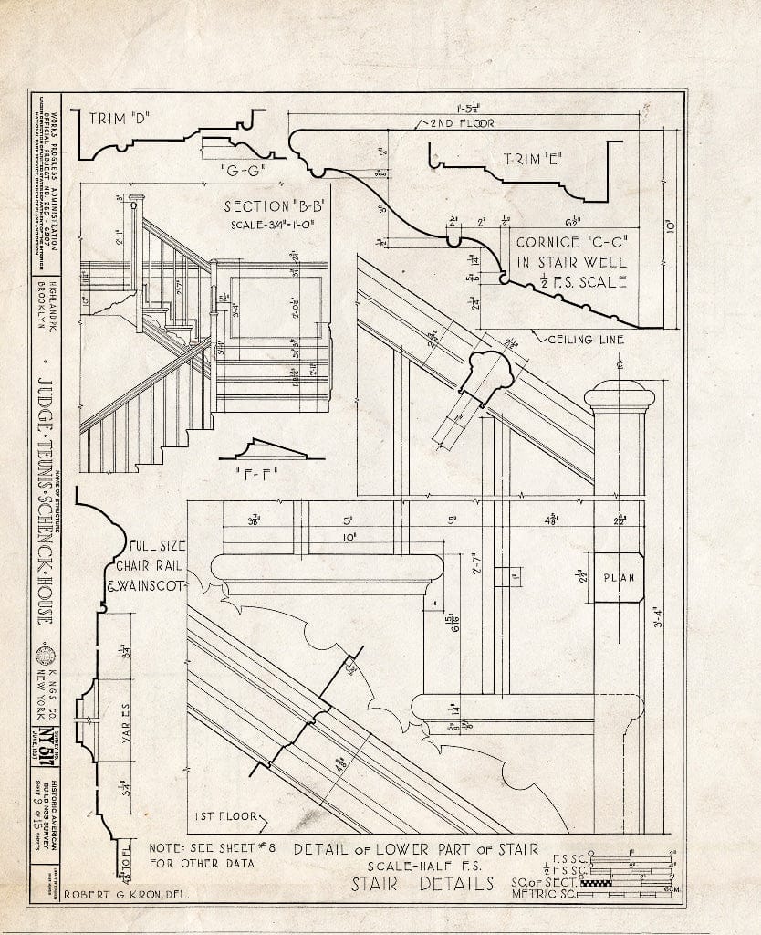 Blueprint HABS NY,24-Brok,38- (Sheet 9 of 15) - Judge Teunis Schenck House, Highland Park, Jamaica Avenue, Brooklyn, Kings County, NY