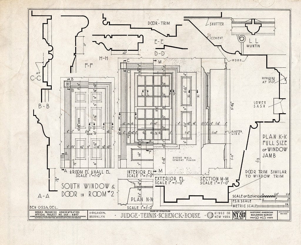 Blueprint HABS NY,24-Brok,38- (Sheet 10 of 15) - Judge Teunis Schenck House, Highland Park, Jamaica Avenue, Brooklyn, Kings County, NY