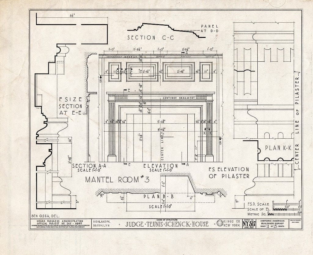 Blueprint HABS NY,24-Brok,38- (Sheet 11 of 15) - Judge Teunis Schenck House, Highland Park, Jamaica Avenue, Brooklyn, Kings County, NY