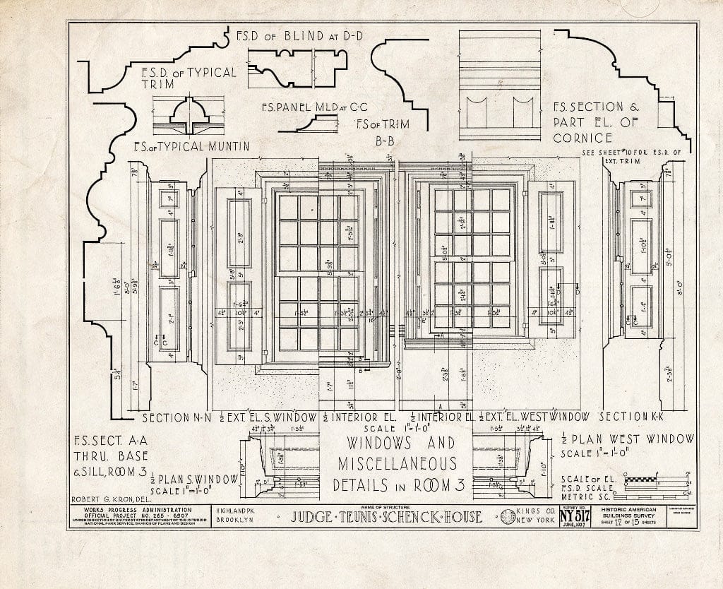 Blueprint HABS NY,24-Brok,38- (Sheet 12 of 15) - Judge Teunis Schenck House, Highland Park, Jamaica Avenue, Brooklyn, Kings County, NY