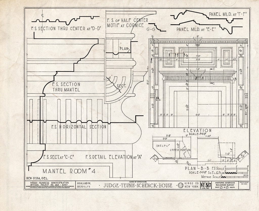 Blueprint HABS NY,24-Brok,38- (Sheet 13 of 15) - Judge Teunis Schenck House, Highland Park, Jamaica Avenue, Brooklyn, Kings County, NY