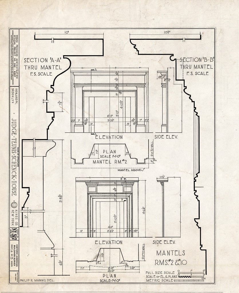 Blueprint HABS NY,24-Brok,38- (Sheet 14 of 15) - Judge Teunis Schenck House, Highland Park, Jamaica Avenue, Brooklyn, Kings County, NY