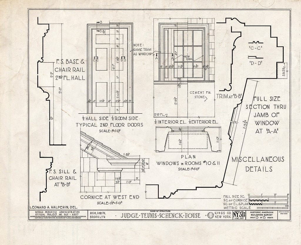 Blueprint HABS NY,24-Brok,38- (Sheet 15 of 15) - Judge Teunis Schenck House, Highland Park, Jamaica Avenue, Brooklyn, Kings County, NY