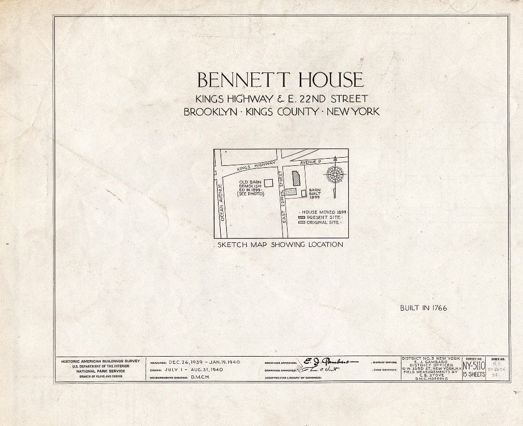 Blueprint HABS NY,24-Brok,39- (Sheet 0 of 15) - Wyckoff-Bennett House, Kings Highway & 1669 East Twenty-Second Street, Brooklyn, Kings County, NY