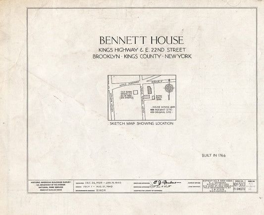 Blueprint HABS NY,24-Brok,39- (Sheet 0 of 15) - Wyckoff-Bennett House, Kings Highway & 1669 East Twenty-Second Street, Brooklyn, Kings County, NY
