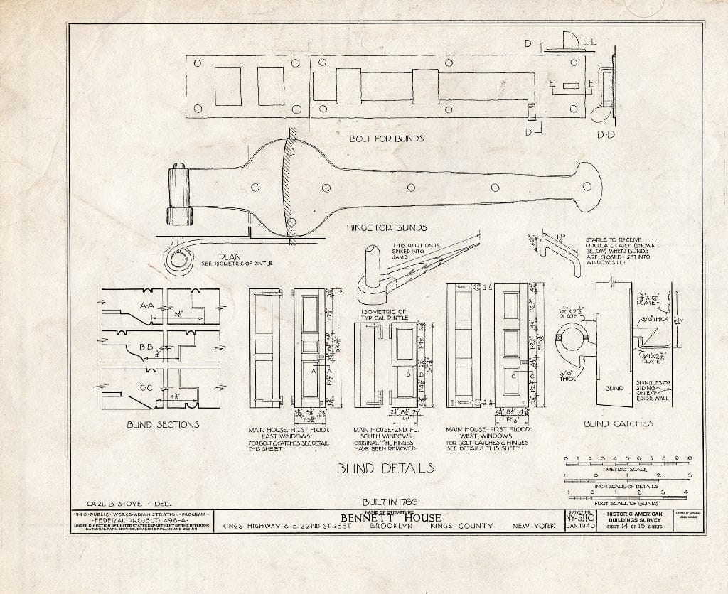 Blueprint HABS NY,24-Brok,39- (Sheet 14 of 15) - Wyckoff-Bennett House, Kings Highway & 1669 East Twenty-Second Street, Brooklyn, Kings County, NY