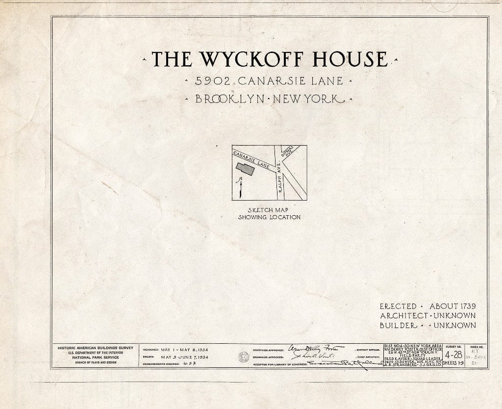 Blueprint HABS NY,24-Brok,32- (Sheet 0 of 9) - Peter Wyckoff House, 5902 Canarsie Lane, Brooklyn, Kings County, NY