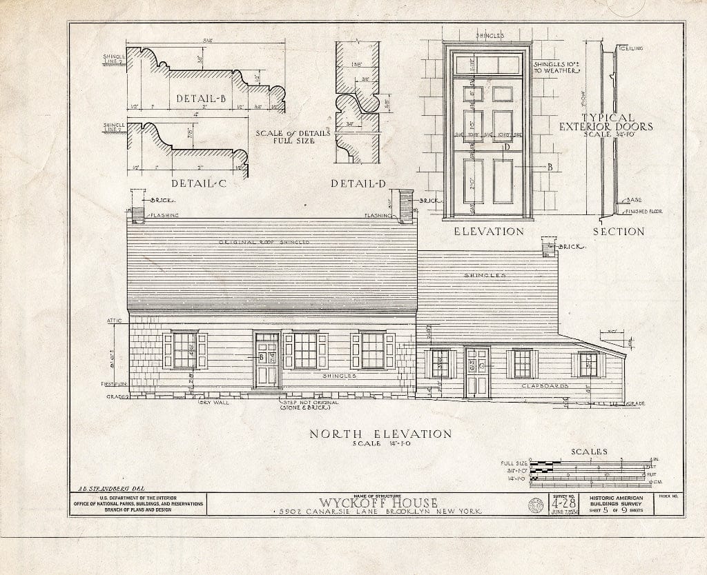 Blueprint HABS NY,24-Brok,32- (Sheet 5 of 9) - Peter Wyckoff House, 5902 Canarsie Lane, Brooklyn, Kings County, NY