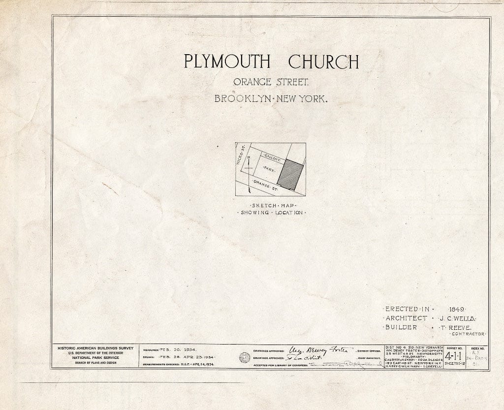 Blueprint HABS NY,24-Brok,31- (Sheet 0 of 12) - Plymouth Church, Orange & Hicks Streets, Brooklyn, Kings County, NY