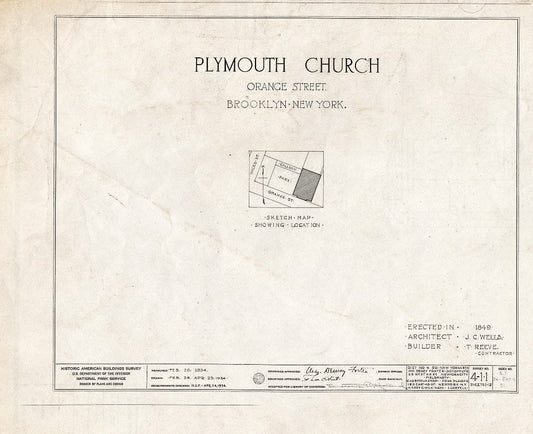 Blueprint HABS NY,24-Brok,31- (Sheet 0 of 12) - Plymouth Church, Orange & Hicks Streets, Brooklyn, Kings County, NY