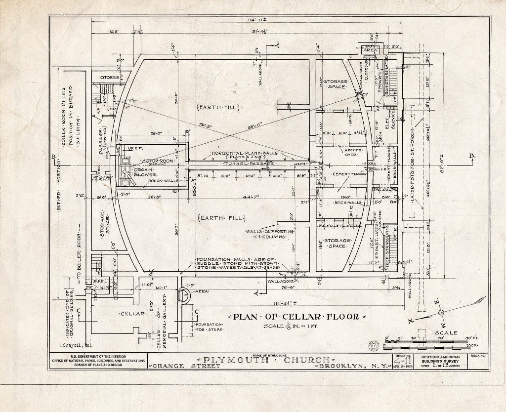 Blueprint HABS NY,24-Brok,31- (Sheet 1 of 12) - Plymouth Church, Orange & Hicks Streets, Brooklyn, Kings County, NY