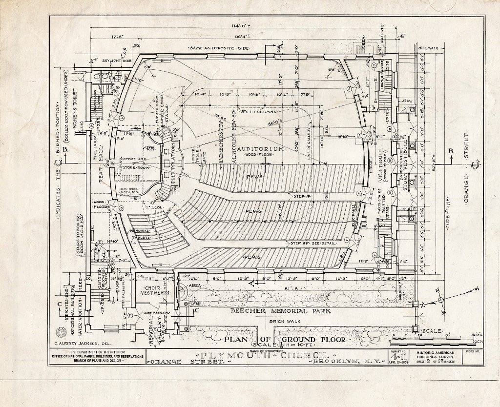 Blueprint HABS NY,24-Brok,31- (Sheet 2 of 12) - Plymouth Church, Orange & Hicks Streets, Brooklyn, Kings County, NY