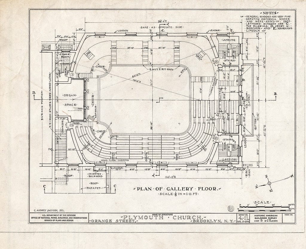 Blueprint HABS NY,24-Brok,31- (Sheet 3 of 12) - Plymouth Church, Orange & Hicks Streets, Brooklyn, Kings County, NY