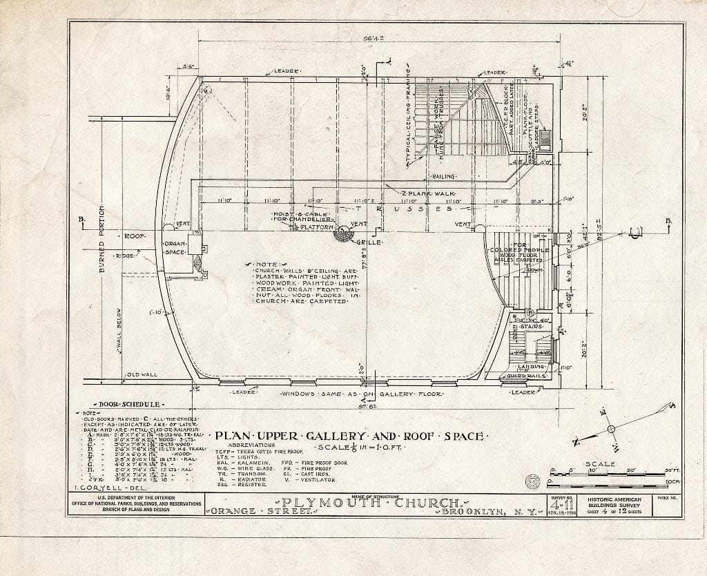 Blueprint HABS NY,24-Brok,31- (Sheet 4 of 12) - Plymouth Church, Orange & Hicks Streets, Brooklyn, Kings County, NY