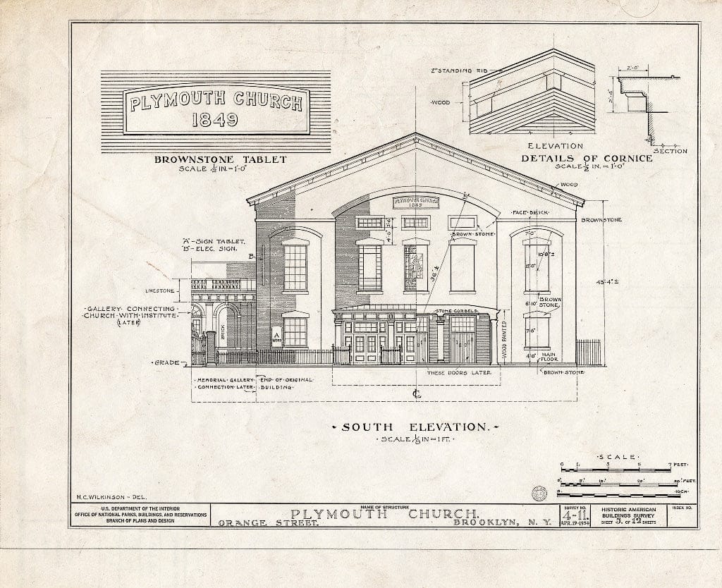 Blueprint HABS NY,24-Brok,31- (Sheet 5 of 12) - Plymouth Church, Orange & Hicks Streets, Brooklyn, Kings County, NY
