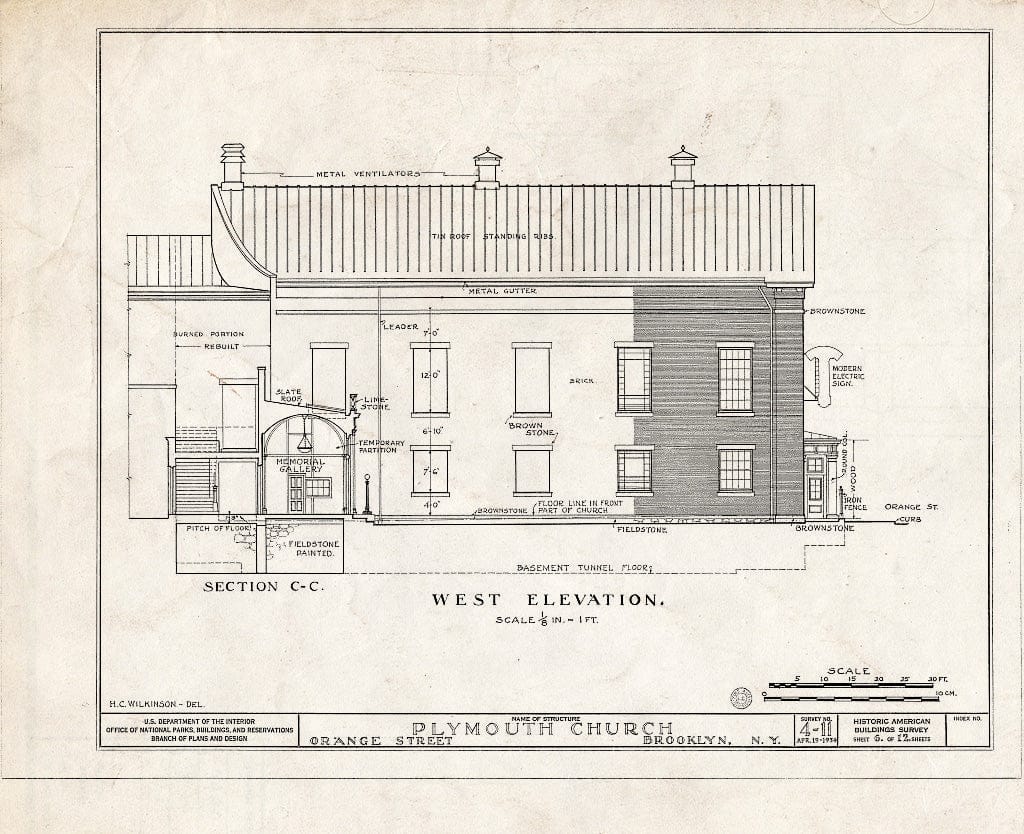 Blueprint HABS NY,24-Brok,31- (Sheet 6 of 12) - Plymouth Church, Orange & Hicks Streets, Brooklyn, Kings County, NY