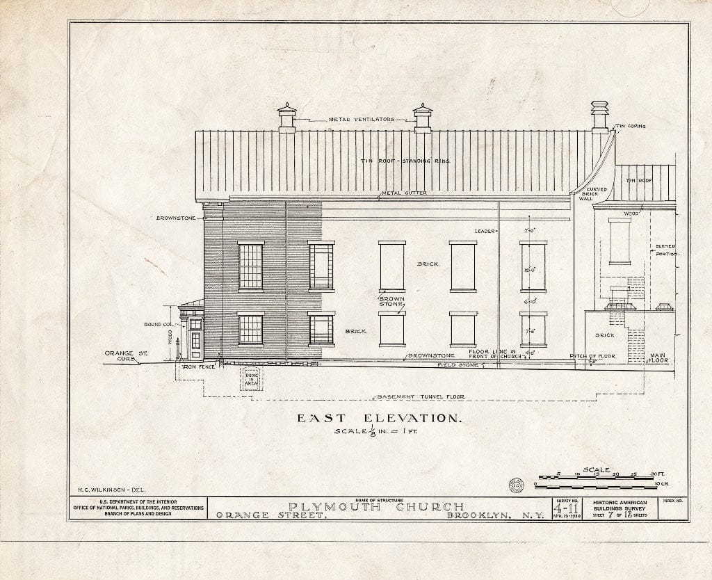Blueprint HABS NY,24-Brok,31- (Sheet 7 of 12) - Plymouth Church, Orange & Hicks Streets, Brooklyn, Kings County, NY