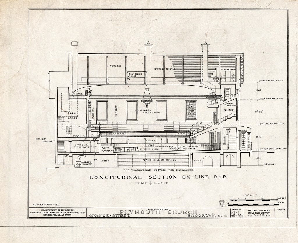 Blueprint HABS NY,24-Brok,31- (Sheet 8 of 12) - Plymouth Church, Orange & Hicks Streets, Brooklyn, Kings County, NY