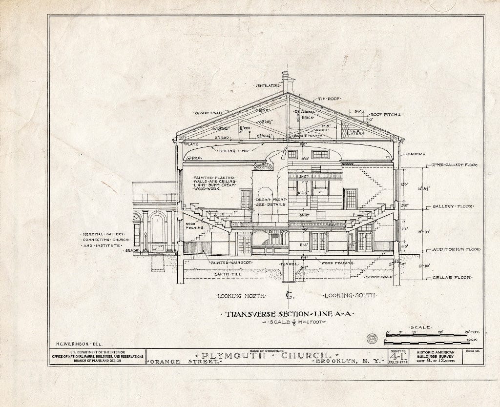 Blueprint HABS NY,24-Brok,31- (Sheet 9 of 12) - Plymouth Church, Orange & Hicks Streets, Brooklyn, Kings County, NY