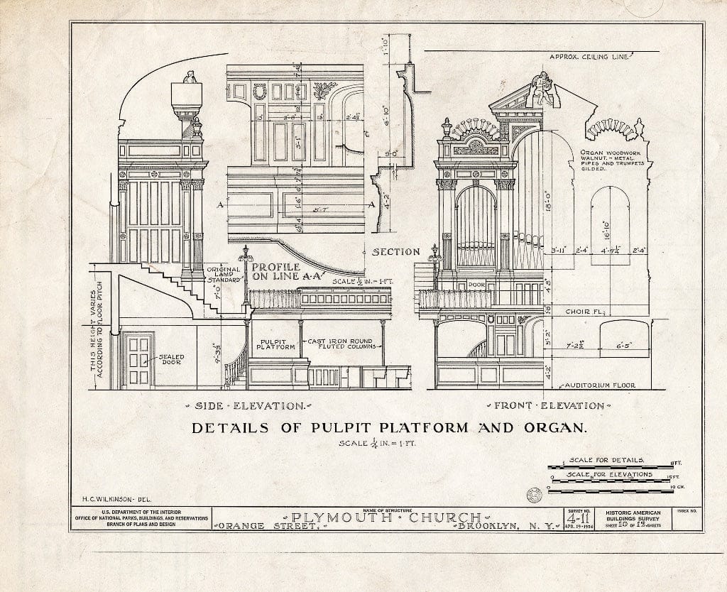 Blueprint HABS NY,24-Brok,31- (Sheet 10 of 12) - Plymouth Church, Orange & Hicks Streets, Brooklyn, Kings County, NY