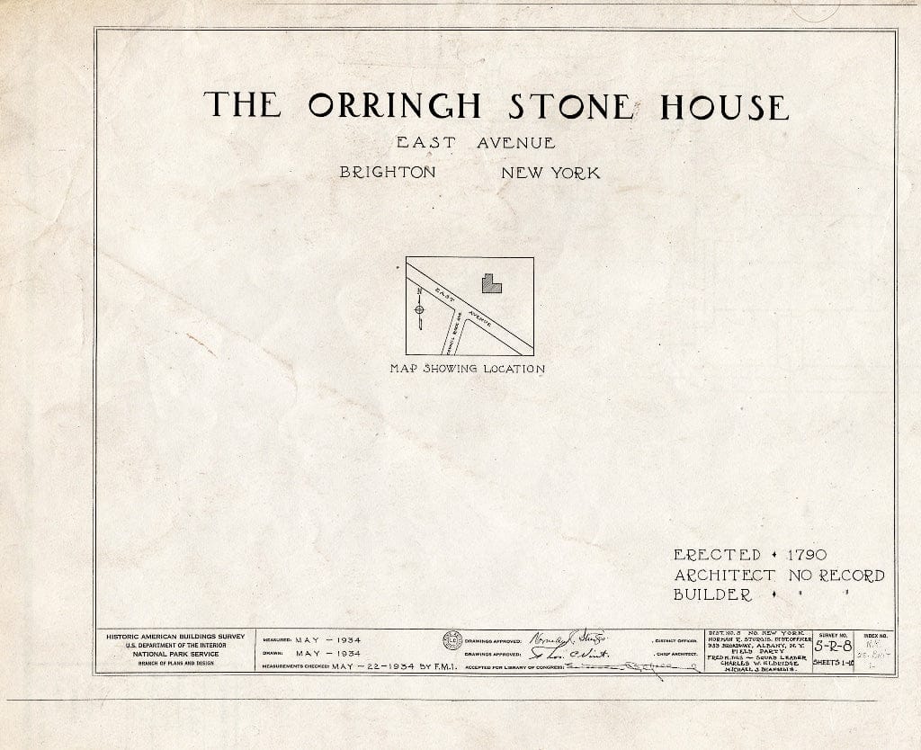 Blueprint HABS NY,28-BRIT,1- (Sheet 0 of 10) - Orringh Stone Tavern, 2370 East Avenue, Brighton, Monroe County, NY