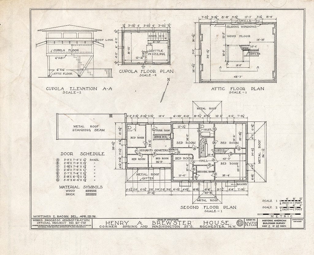 Blueprint HABS NY,28-Roch,9- (Sheet 2 of 10) - Henry A. Brewster House, Spring & Washington Streets, Northwest, Rochester, Monroe County, NY