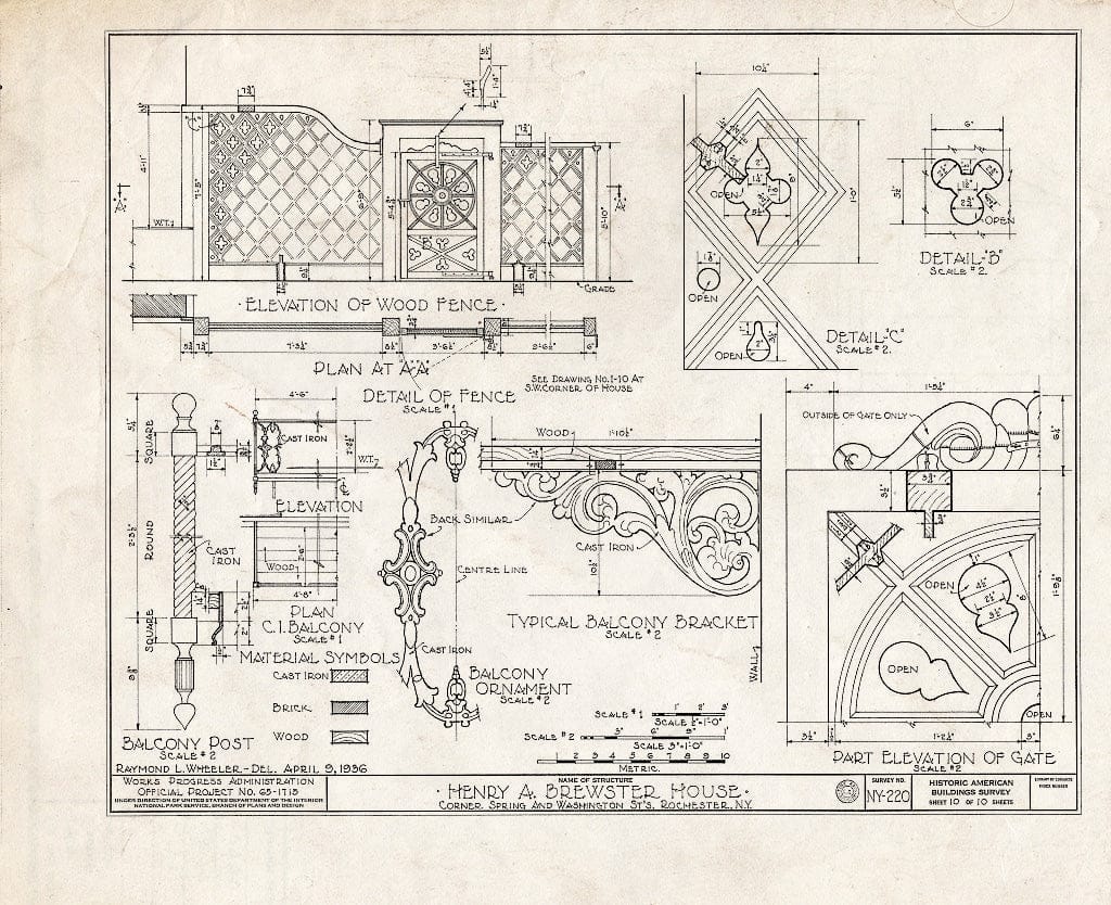 Blueprint HABS NY,28-Roch,9- (Sheet 10 of 10) - Henry A. Brewster House, Spring & Washington Streets, Northwest, Rochester, Monroe County, NY