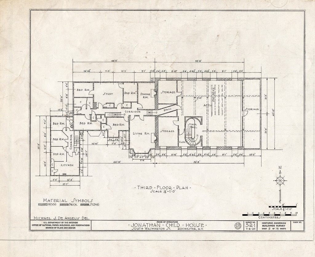 Blueprint HABS NY,28-Roch,3- (Sheet 5 of 14) - Jonathan Child House, 37 South Washington Street, Rochester, Monroe County, NY