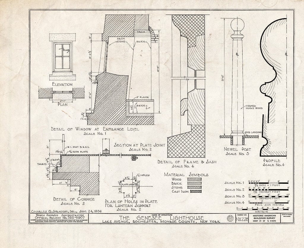 Blueprint HABS NY,28-Roch,10- (Sheet 3 of 4) - Genessee Lighthouse, Lake Avenue, Rochester, Monroe County, NY