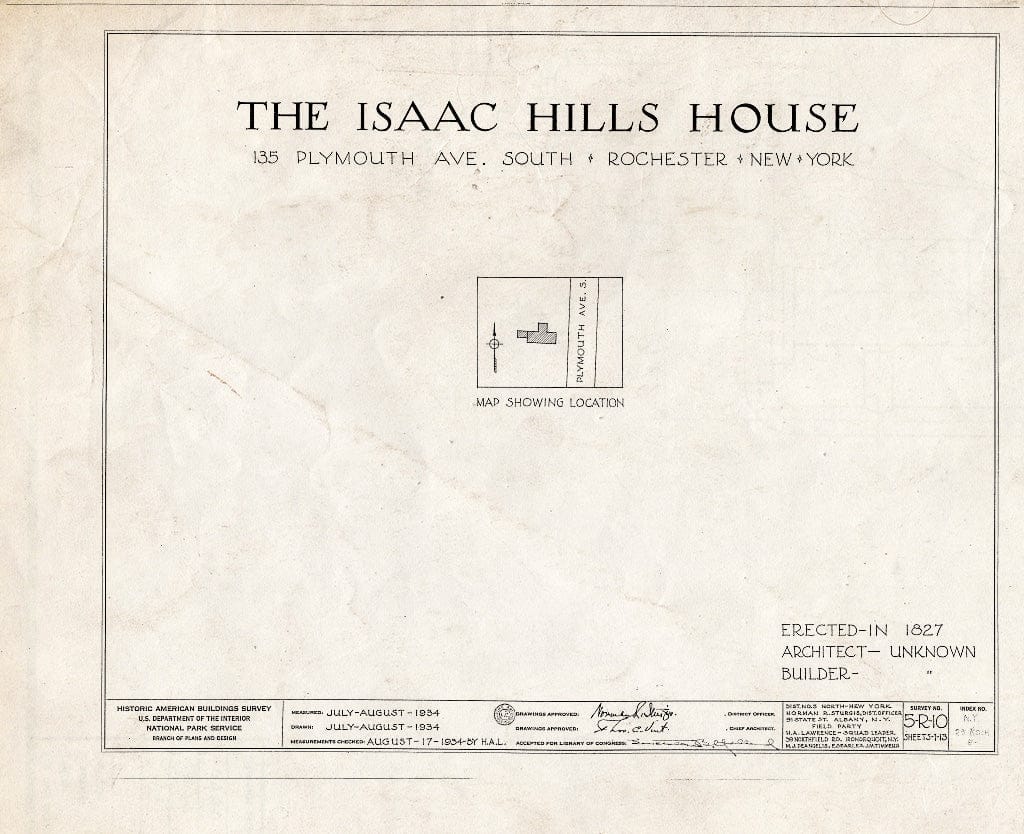 Blueprint HABS NY,28-Roch,8- (Sheet 0 of 13) - Isaac Hills House, 135 Plymouth Avenue South, Rochester, Monroe County, NY