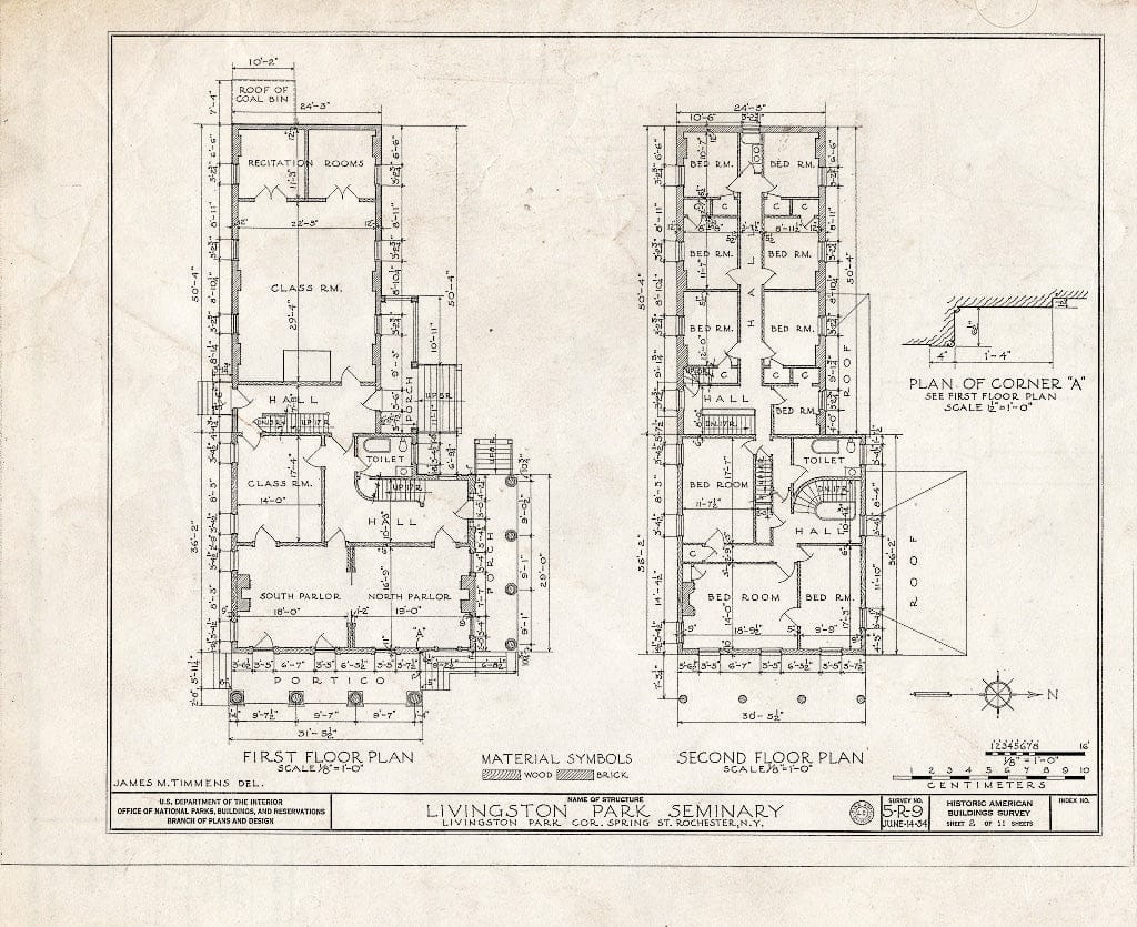 Blueprint HABS NY,28-Roch,7- (Sheet 2 of 11) - Livingston Park Seminary, 1 Livingston Park, Rochester, Monroe County, NY
