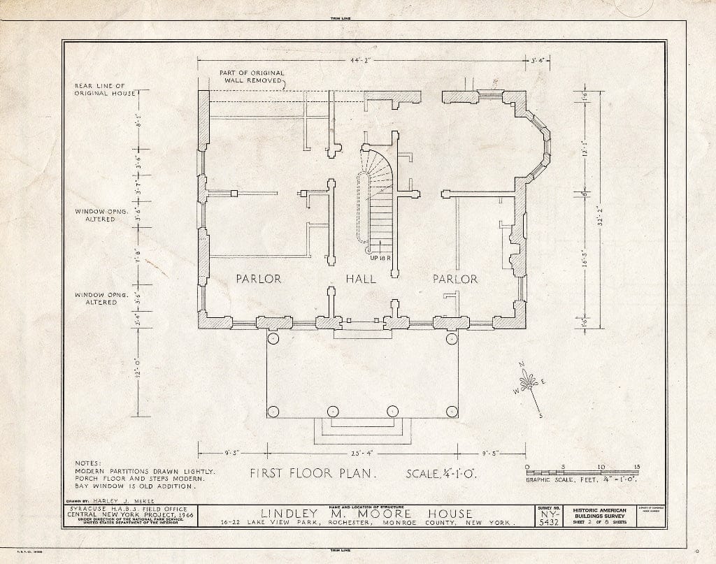 Blueprint HABS NY,28-Roch,11- (Sheet 2 of 8) - Lindley M. Moore House, 22 Lake View Park, Rochester, Monroe County, NY