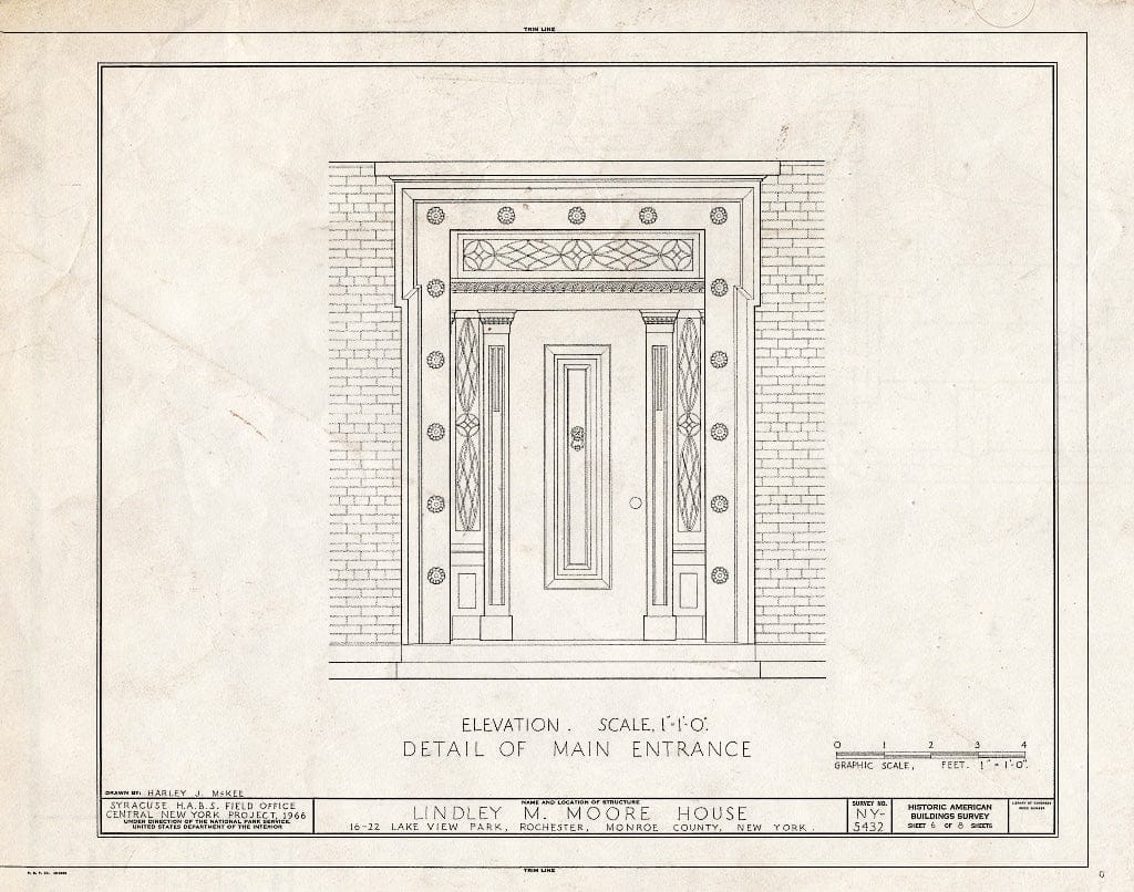 Blueprint HABS NY,28-Roch,11- (Sheet 6 of 8) - Lindley M. Moore House, 22 Lake View Park, Rochester, Monroe County, NY