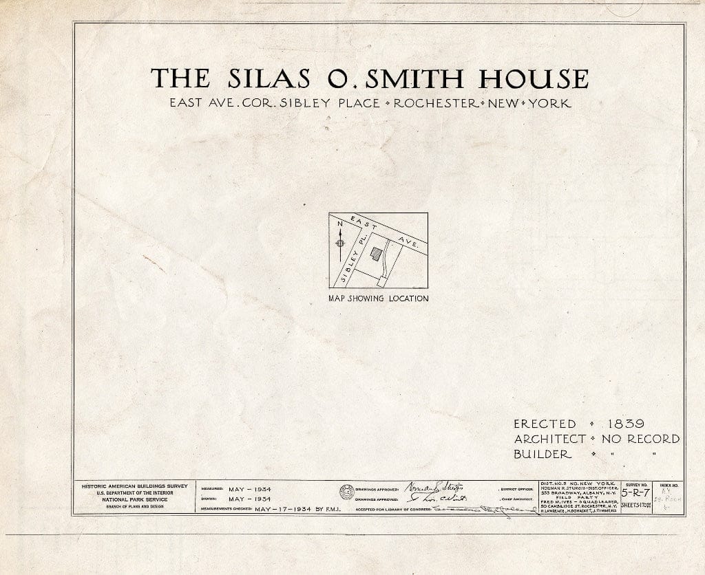 Blueprint HABS NY,28-Roch,6- (Sheet 0 of 11) - Silas O. Smith House, 485 East Avenue, Rochester, Monroe County, NY