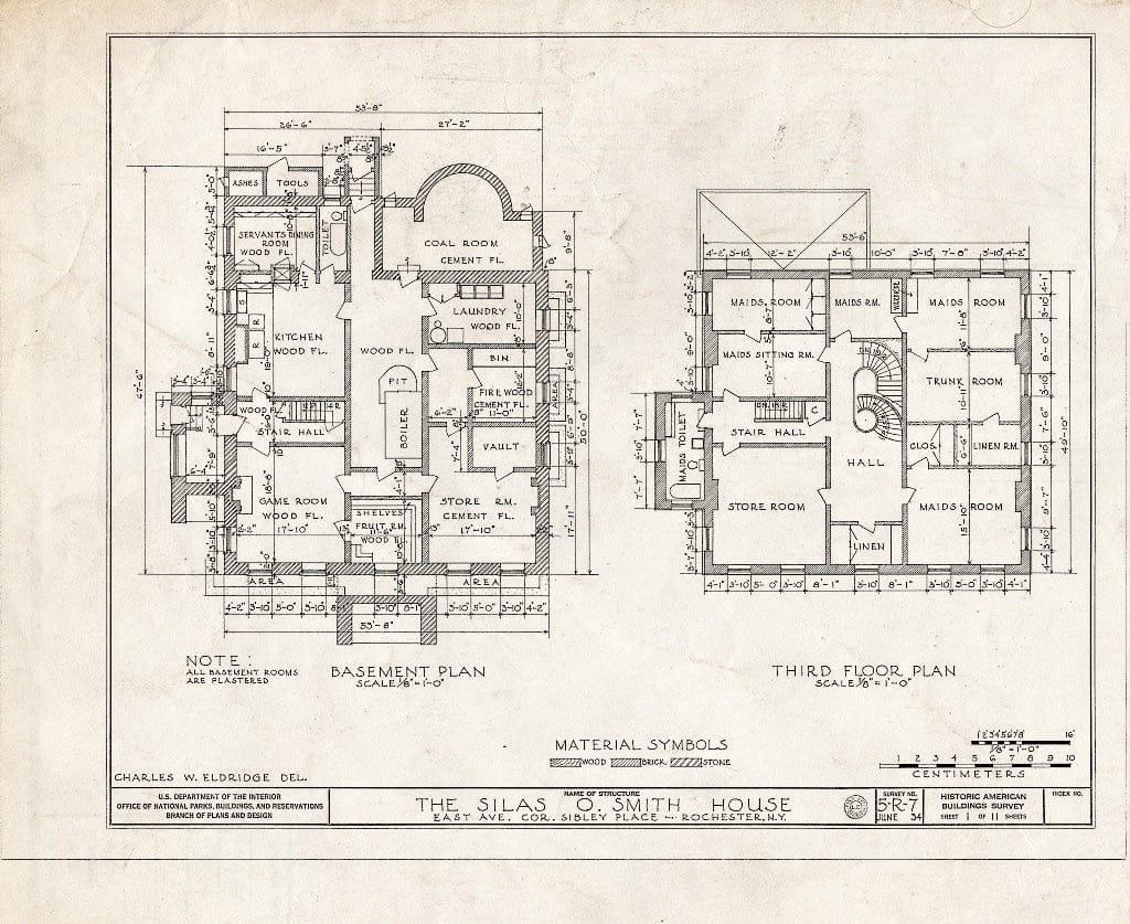 Blueprint HABS NY,28-Roch,6- (Sheet 1 of 11) - Silas O. Smith House, 485 East Avenue, Rochester, Monroe County, NY
