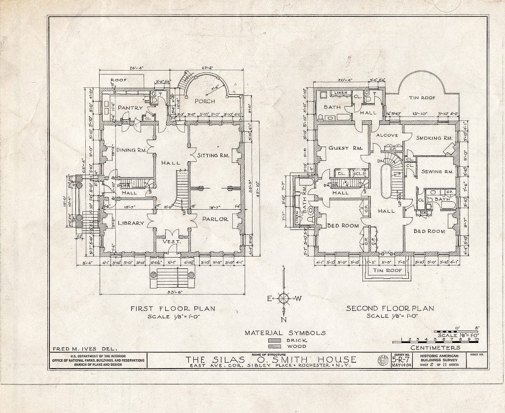 Blueprint HABS NY,28-Roch,6- (Sheet 2 of 11) - Silas O. Smith House, 485 East Avenue, Rochester, Monroe County, NY