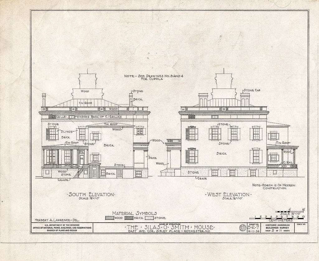 Blueprint HABS NY,28-Roch,6- (Sheet 5 of 11) - Silas O. Smith House, 485 East Avenue, Rochester, Monroe County, NY